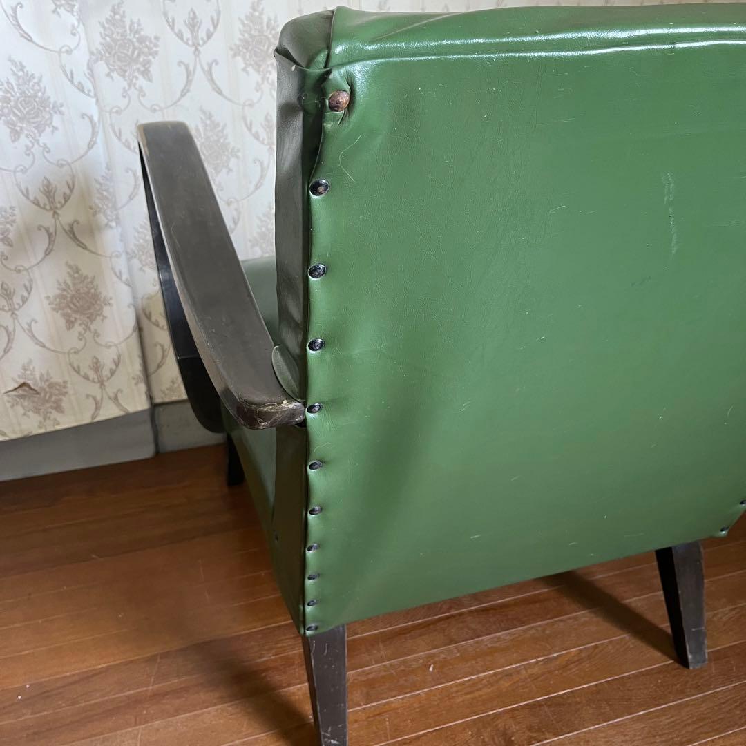 【アンティーク】昭和レトロ レザー アームチェア 一人掛けソファ 椅子 古家具