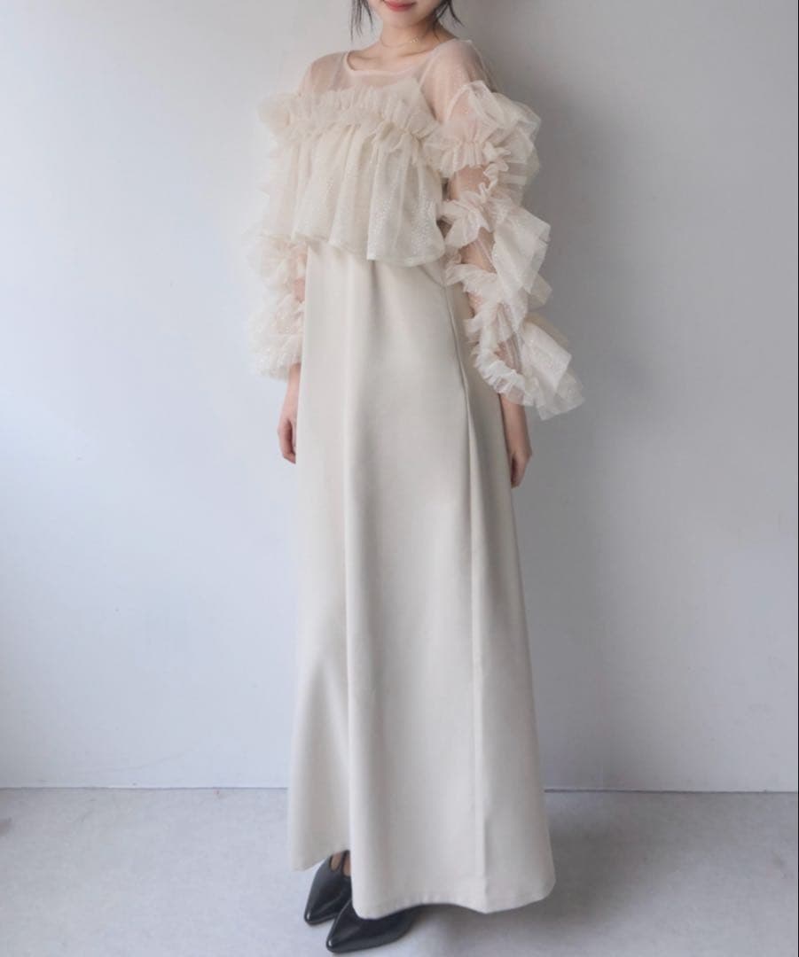 mellowneon フリルラメチュールオケージョンワンピース アイボリー