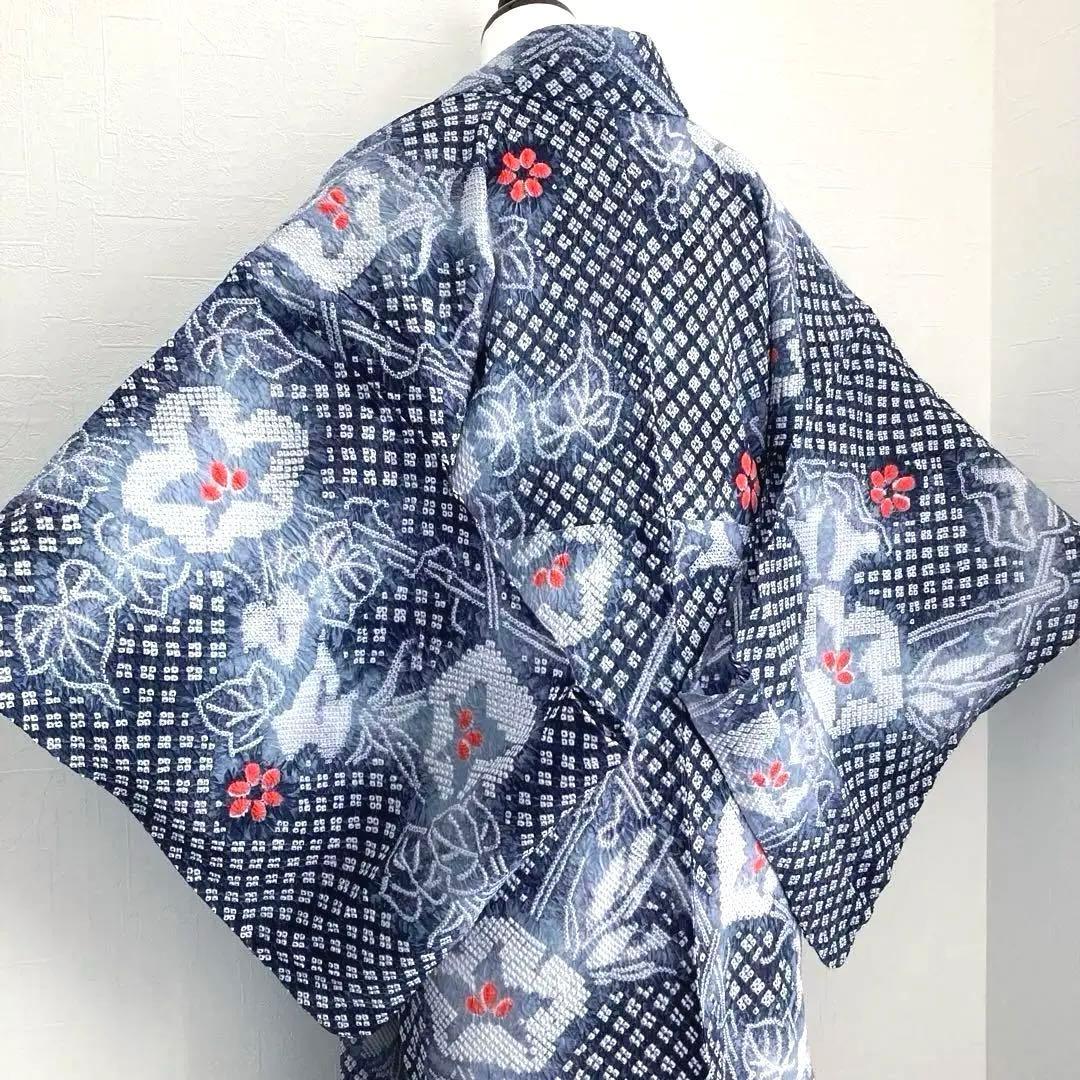 有松鳴海絞り　絞り浴衣　グレー　暈し　手縫い身丈162cm No.1-100