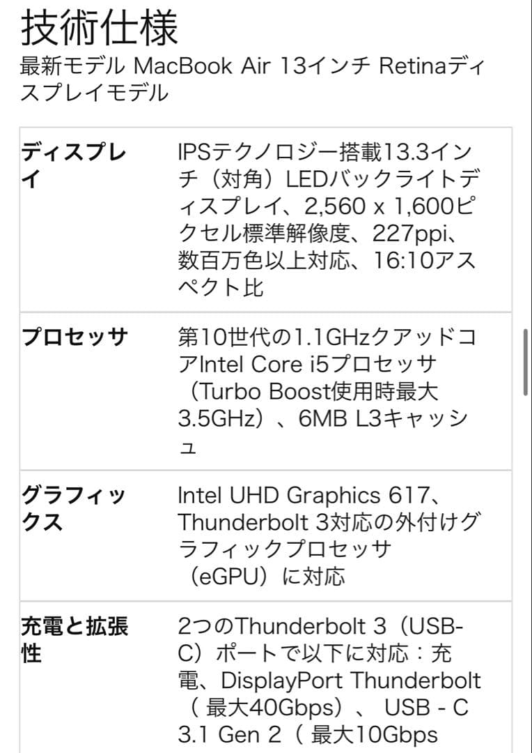 2020 Apple MacBook Air 13インチ