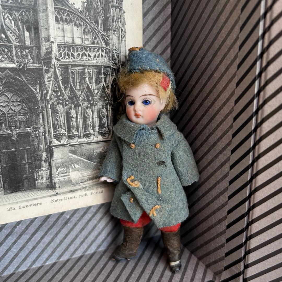 アンティーク ミニョネットドール ビスク11cm フランス兵風 オリジナル衣装