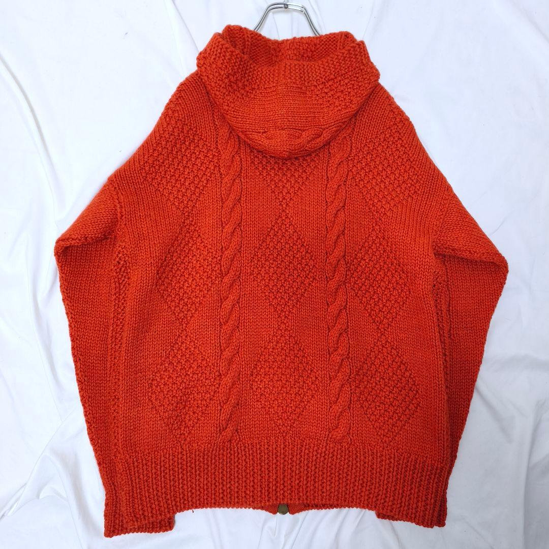 美品✨45R ウール100% 大きいサイズ ケーブル編みニットパーカー 5