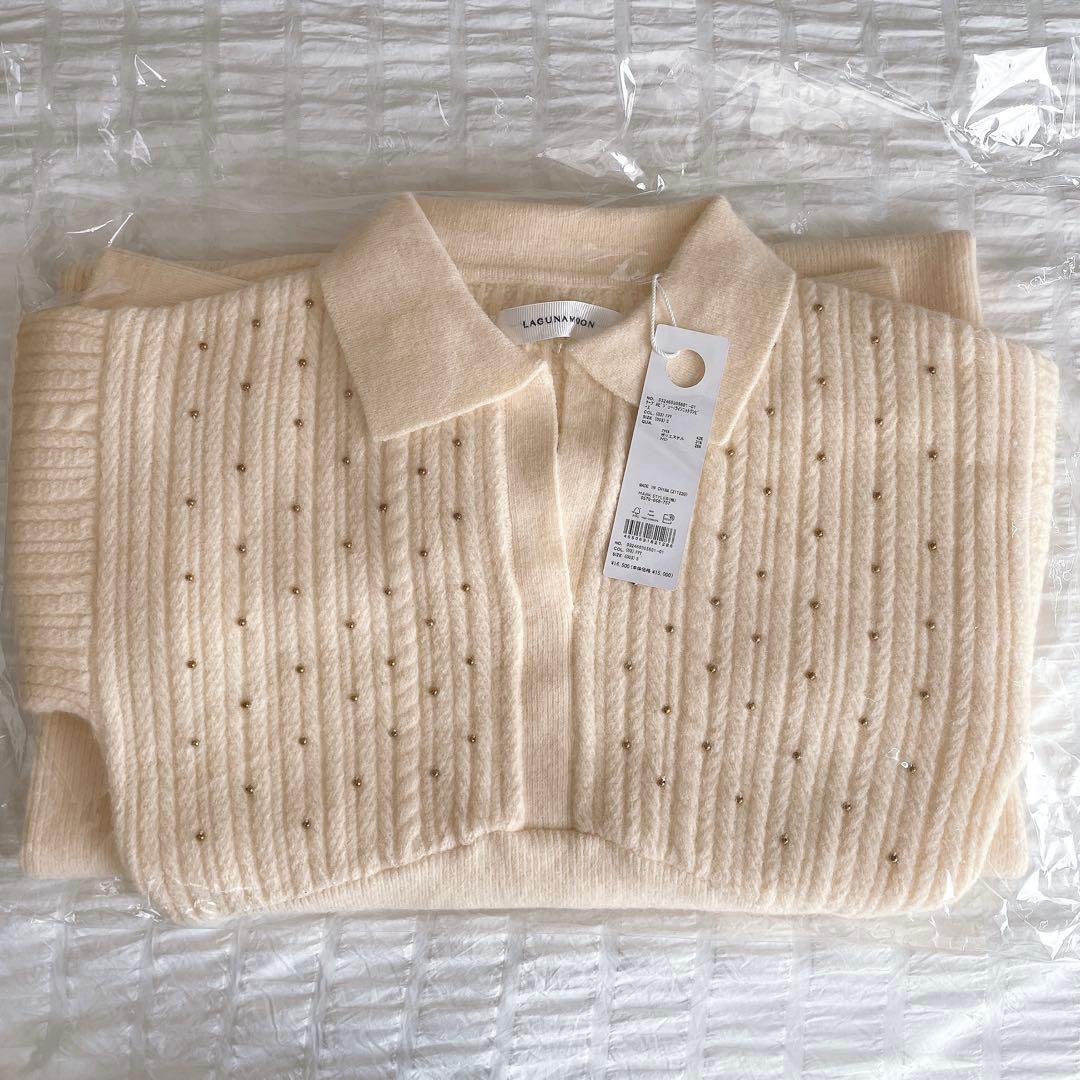 LAGUNAMOON ケーブルビジューIラインニットワンピース アイボリー 新品