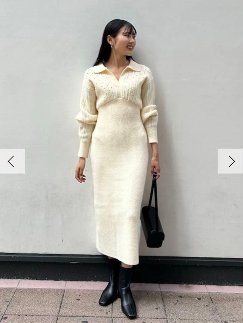 LAGUNAMOON ケーブルビジューIラインニットワンピース アイボリー 新品