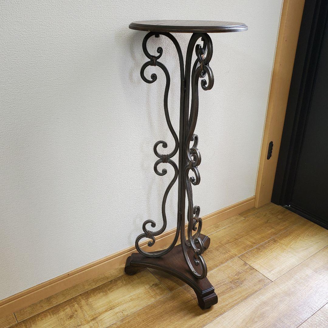 アンティークウッド　アイアン製　サイドテーブル　シャビー加工　高さ76cm