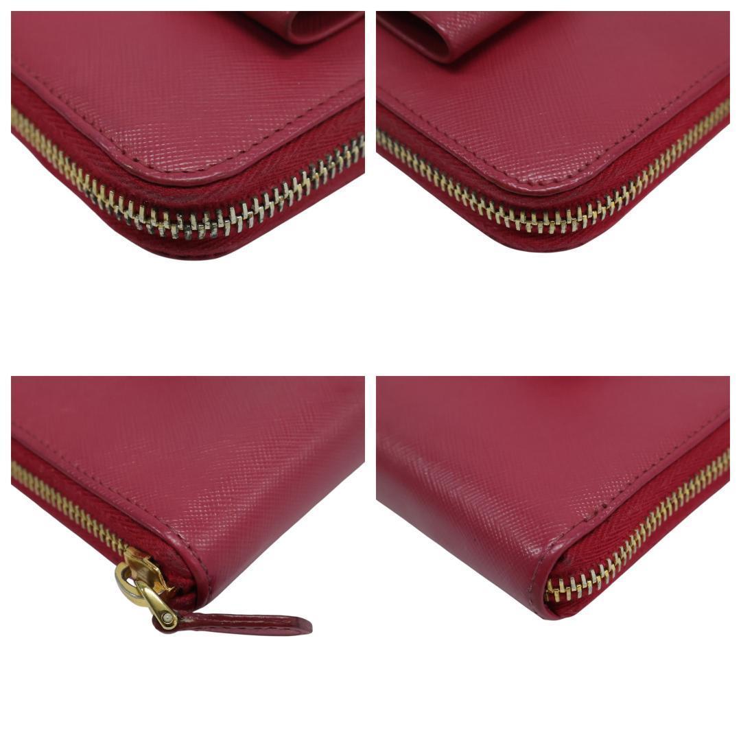 美品 PRADA プラダ 長財布 ラウンドファスナー リボン レザー ピンク