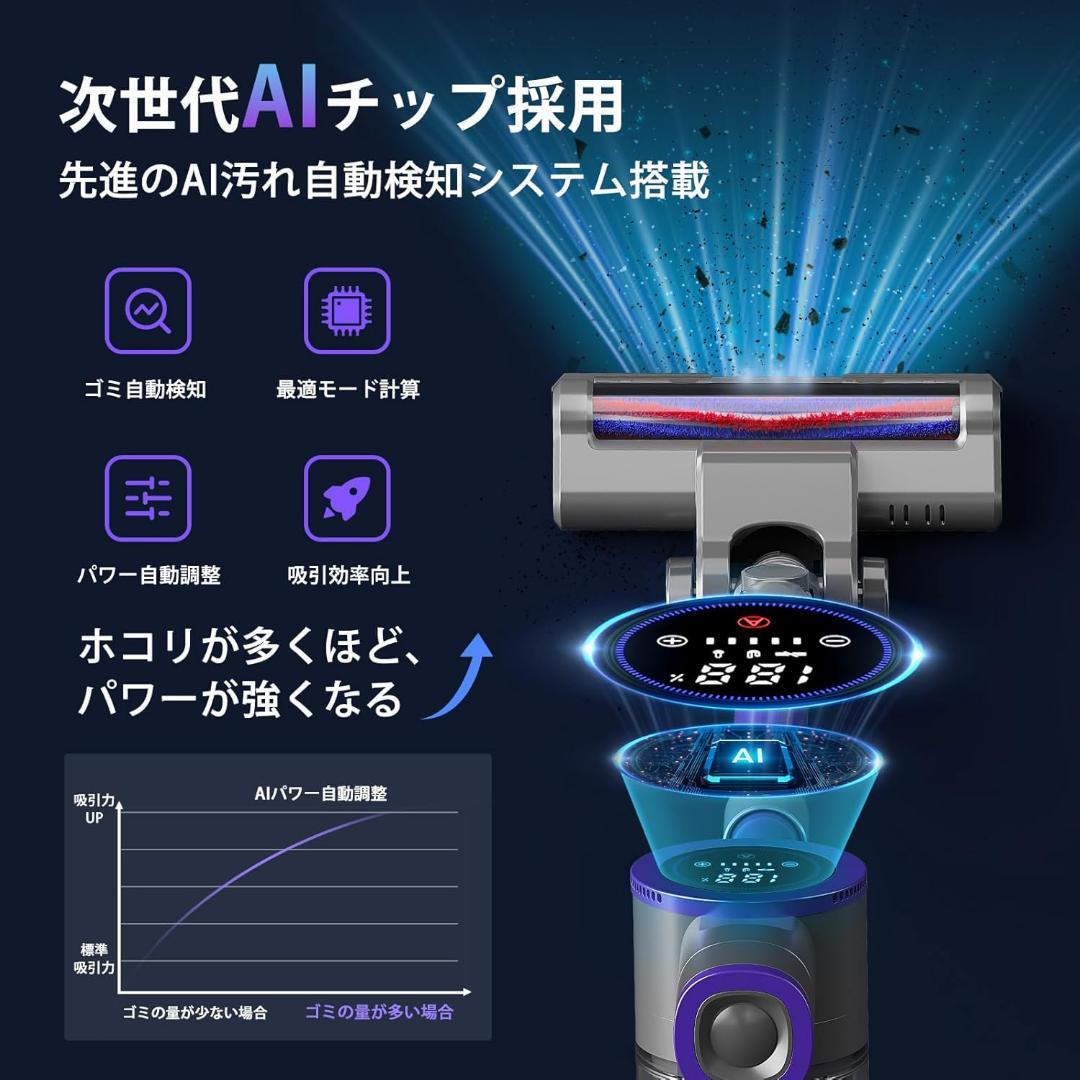 掃除機 コードレス 超強力吸引 AI ホコリ MJ35 充電スタンド