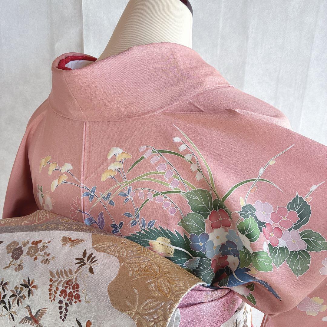 訪問着　フルセット　着物　正絹　友禅　比翼仕立　四季草花　春の華　J7 1月