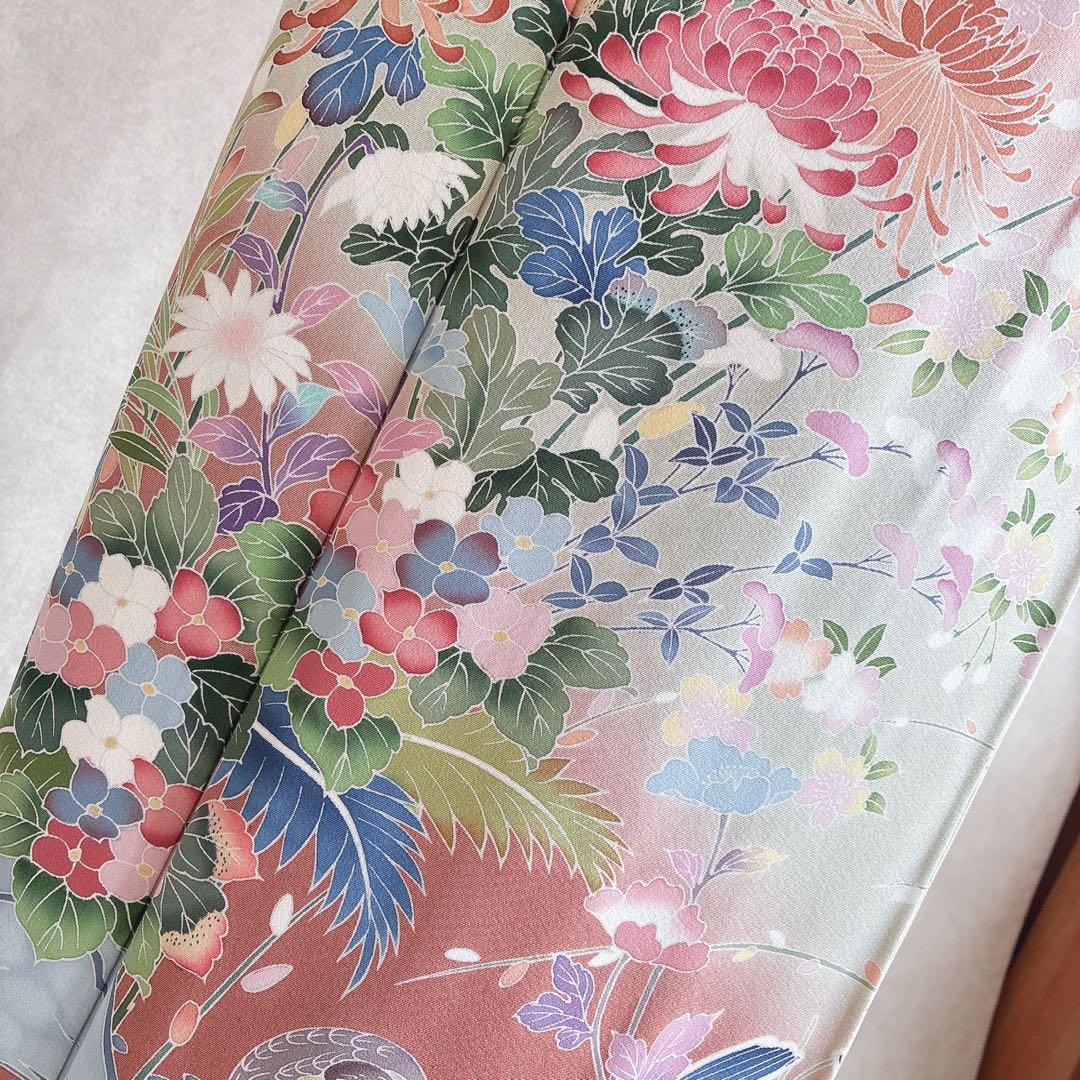 訪問着　フルセット　着物　正絹　友禅　比翼仕立　四季草花　春の華　J7 1月