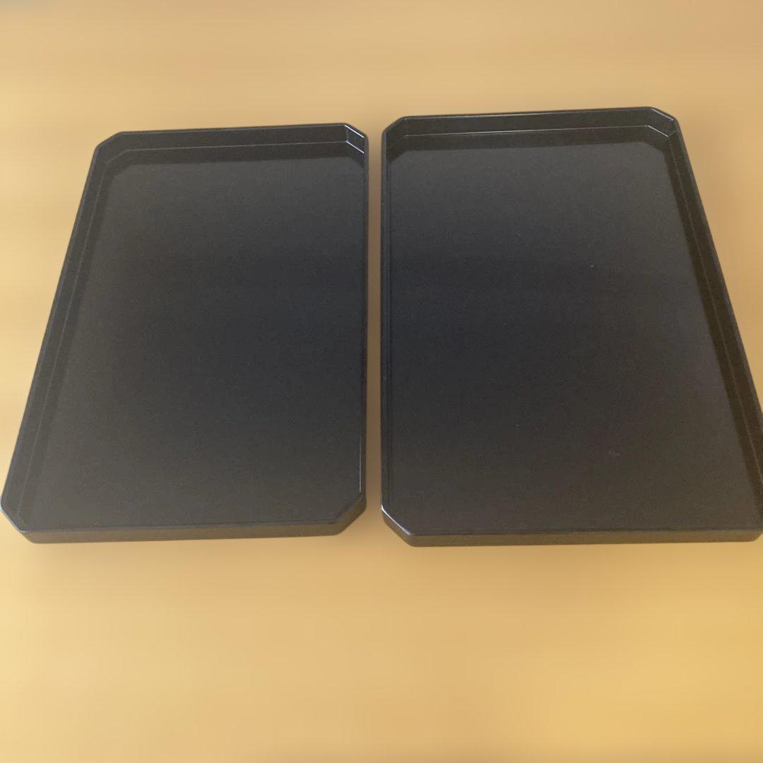 茶道具　懐石道具　木製黒漆器　六角形脇引き盆二枚セット
