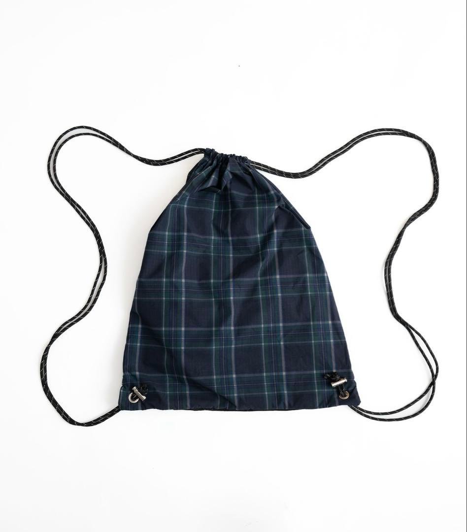 ネイビー ブラック グリーン チェック ドローコード バックパック ナップサック