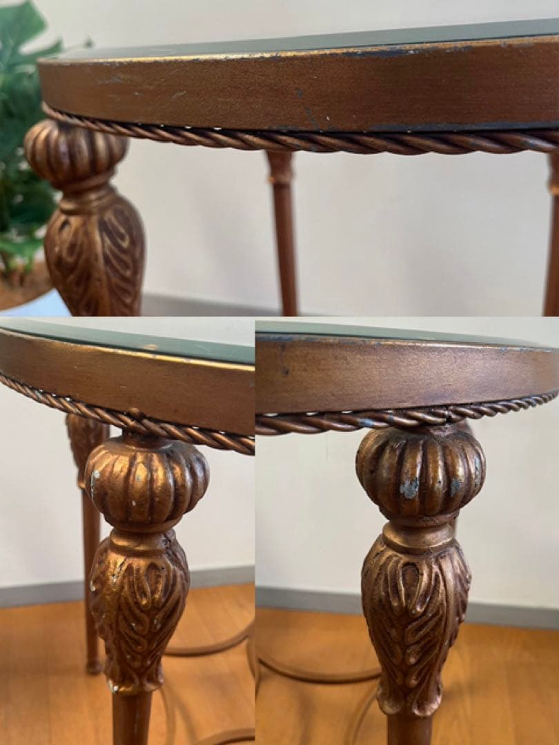 アンティーク調　ガラステーブル　ヴィンテージ　レトロモダン　ヨーロピアン　カフェ