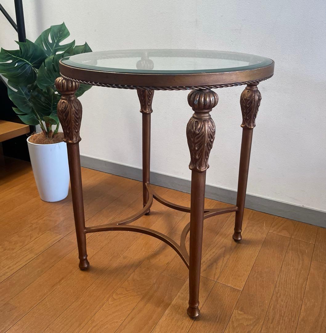 アンティーク調　ガラステーブル　ヴィンテージ　レトロモダン　ヨーロピアン　カフェ