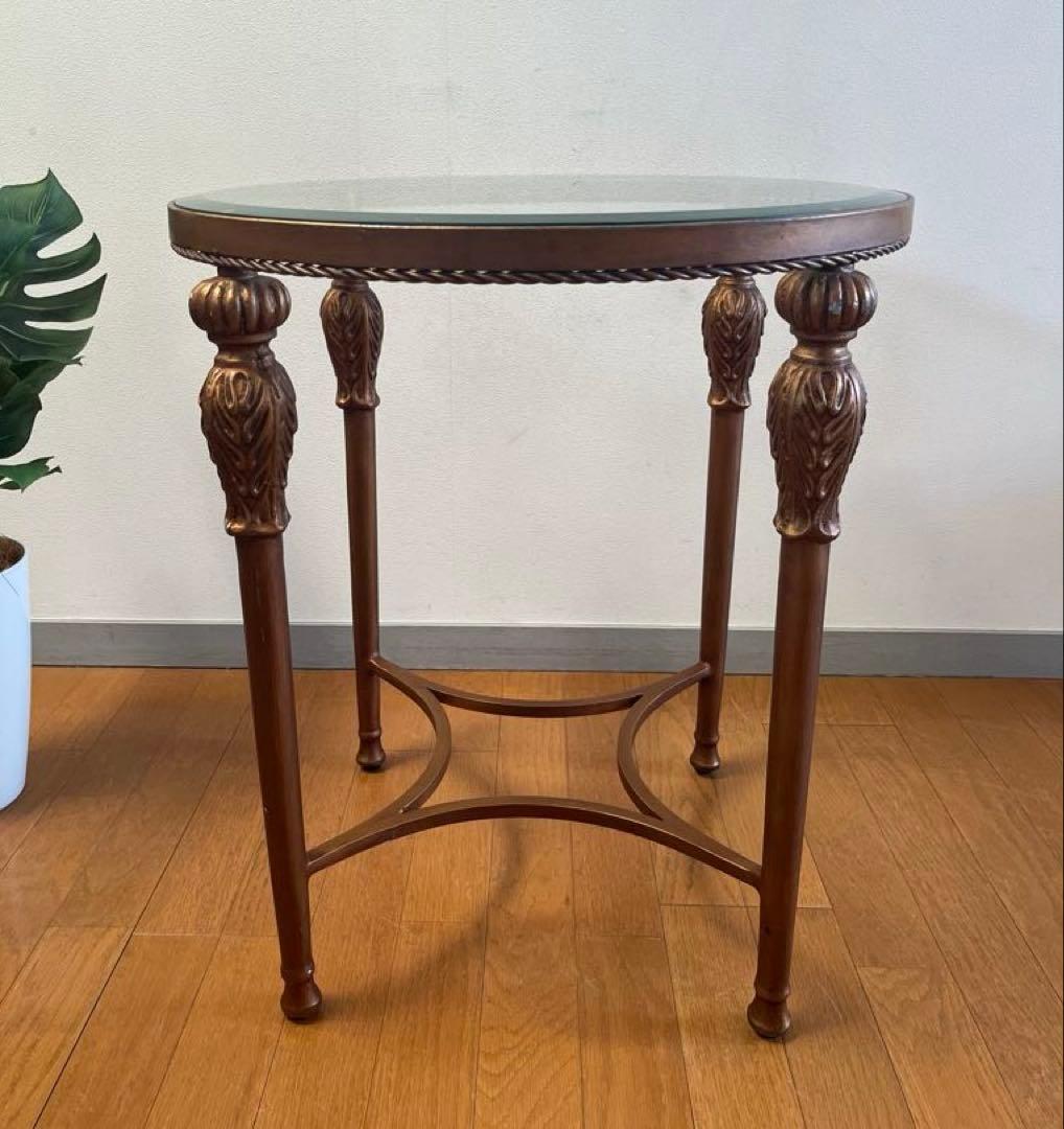 アンティーク調　ガラステーブル　ヴィンテージ　レトロモダン　ヨーロピアン　カフェ