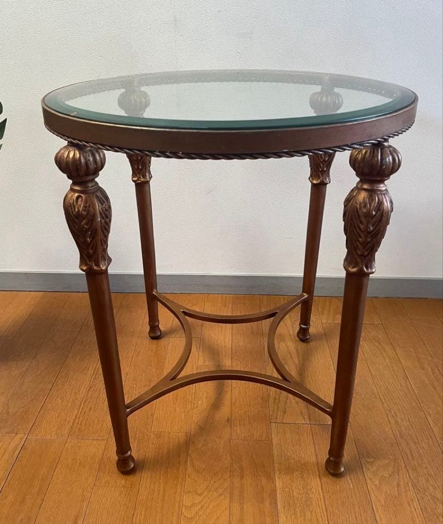 アンティーク調　ガラステーブル　ヴィンテージ　レトロモダン　ヨーロピアン　カフェ