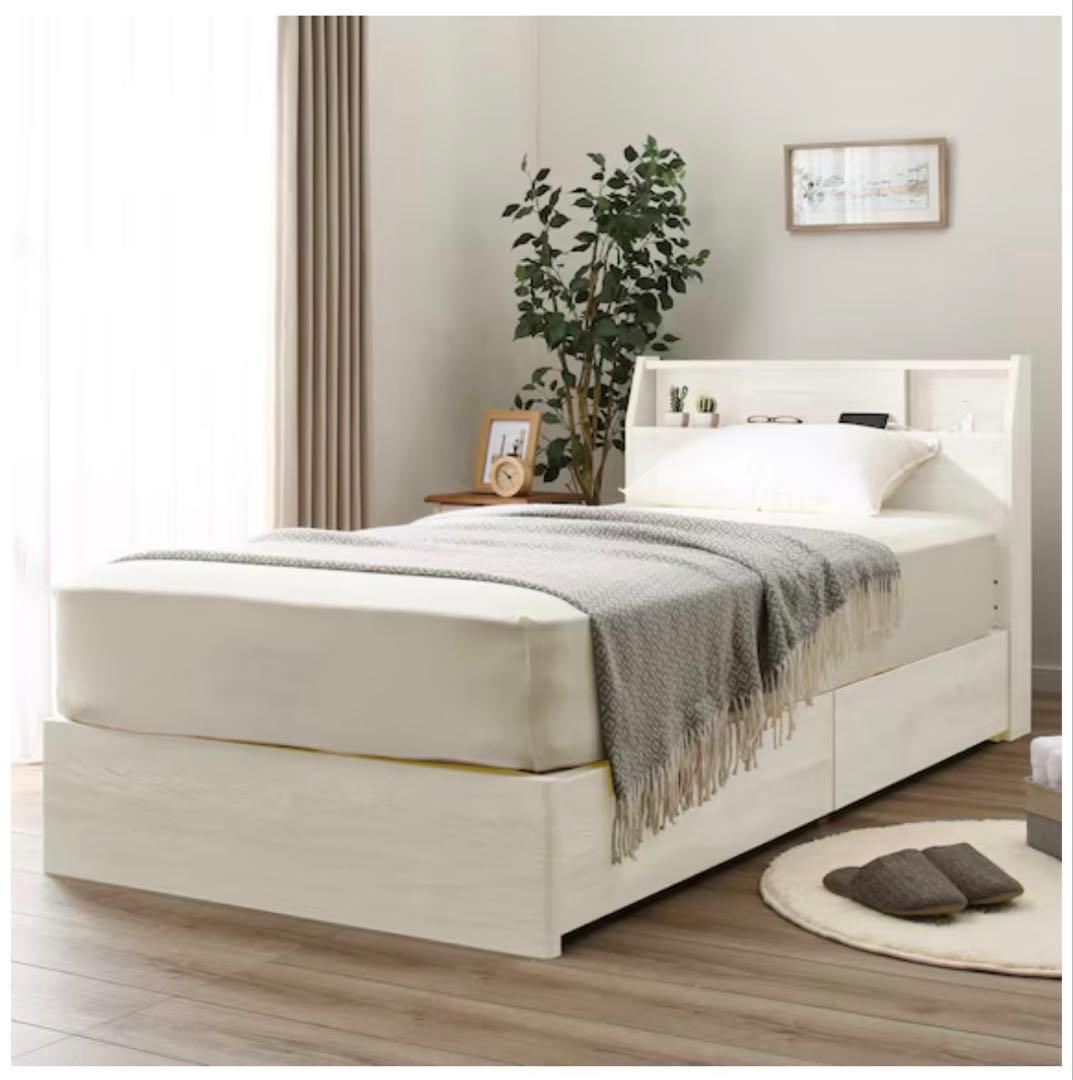 シングルベッドフレーム(アザン3 浅型/WW) LED照明付き