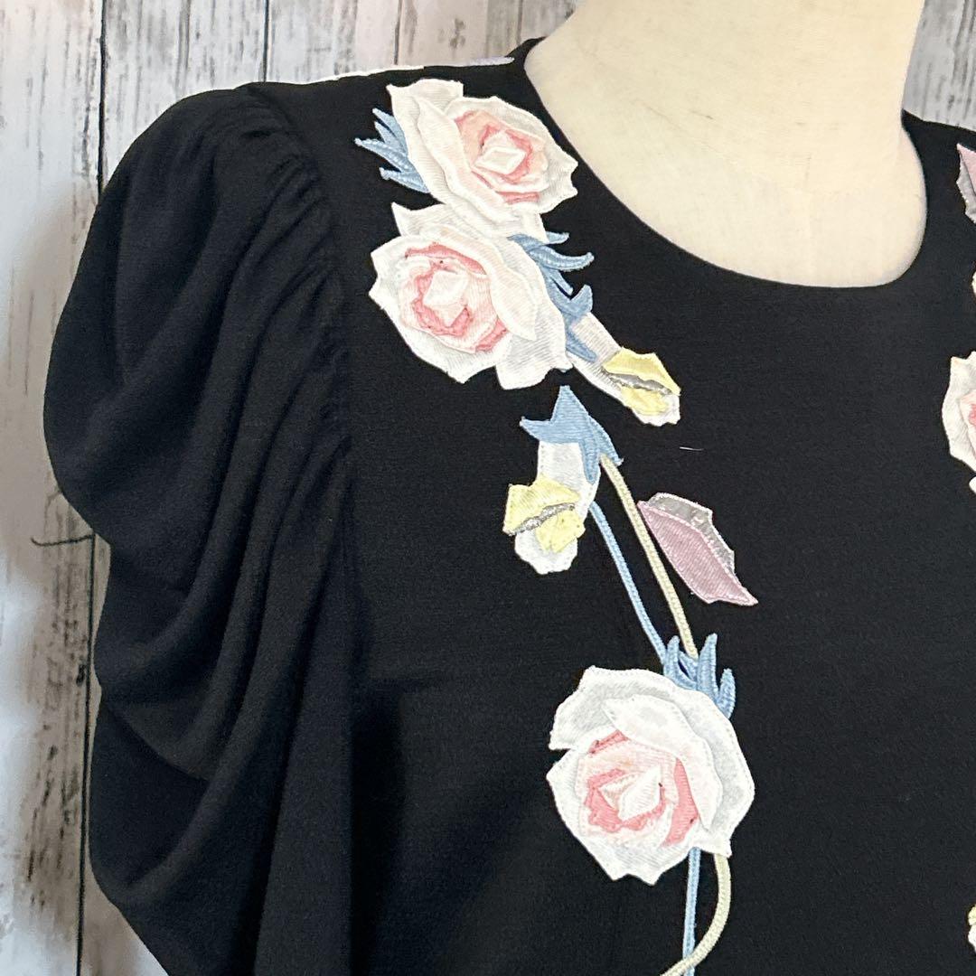 極美品【ミズレイコ】ローズ刺繍ロングワンピース 日本製 ヴィンテージ