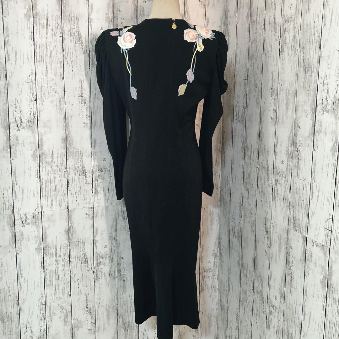 極美品【ミズレイコ】ローズ刺繍ロングワンピース 日本製 ヴィンテージ