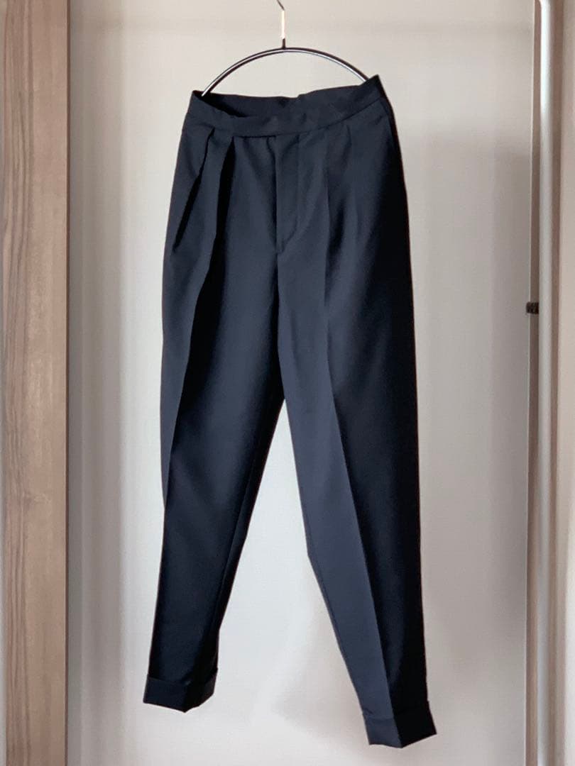 ま*も様 Colon ベルトレス スラックス M ネイビー トロピカルウール 日