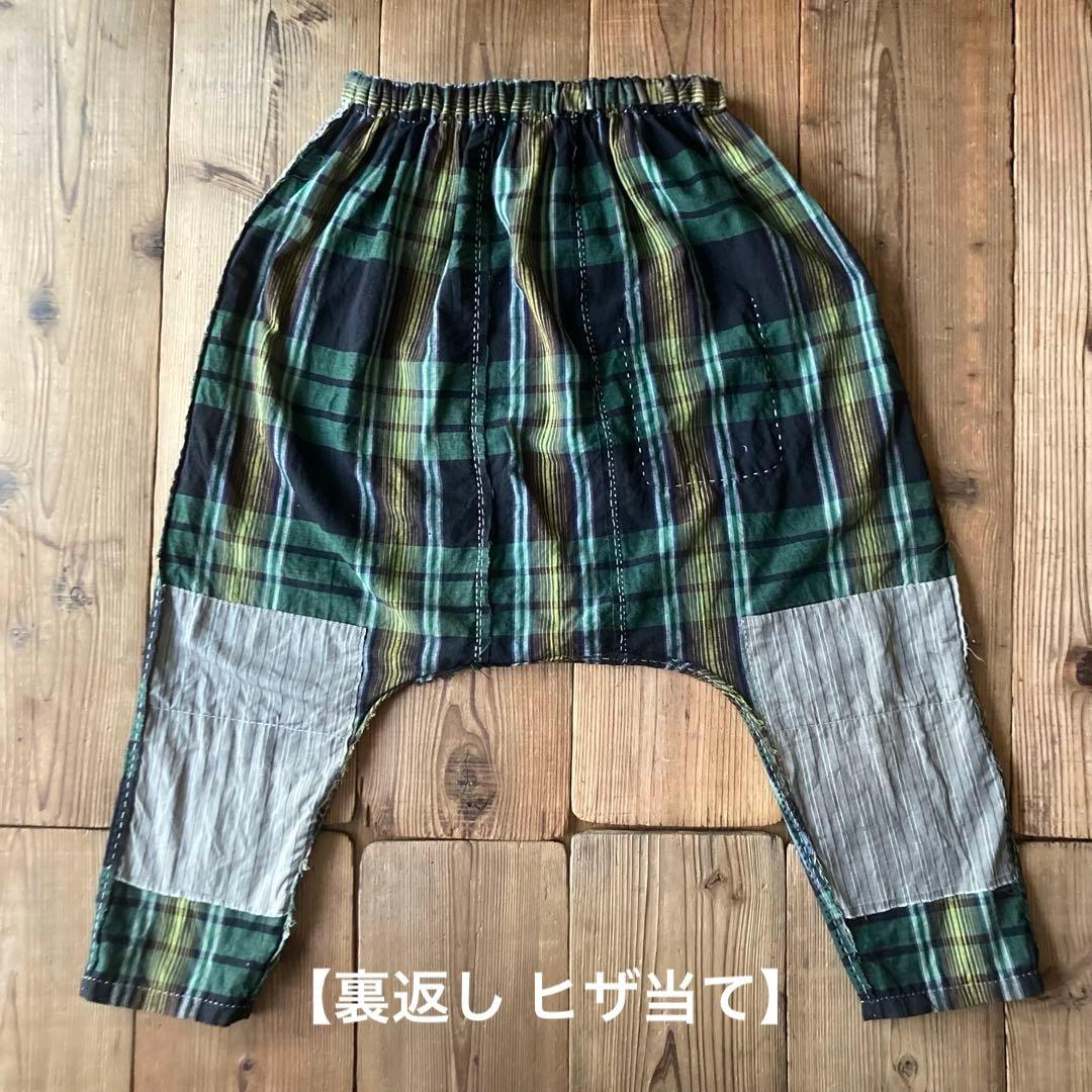 昭和レトロ 古布 布団皮 格子柄 ピエロもんぺ サルエル モンキーパンツ