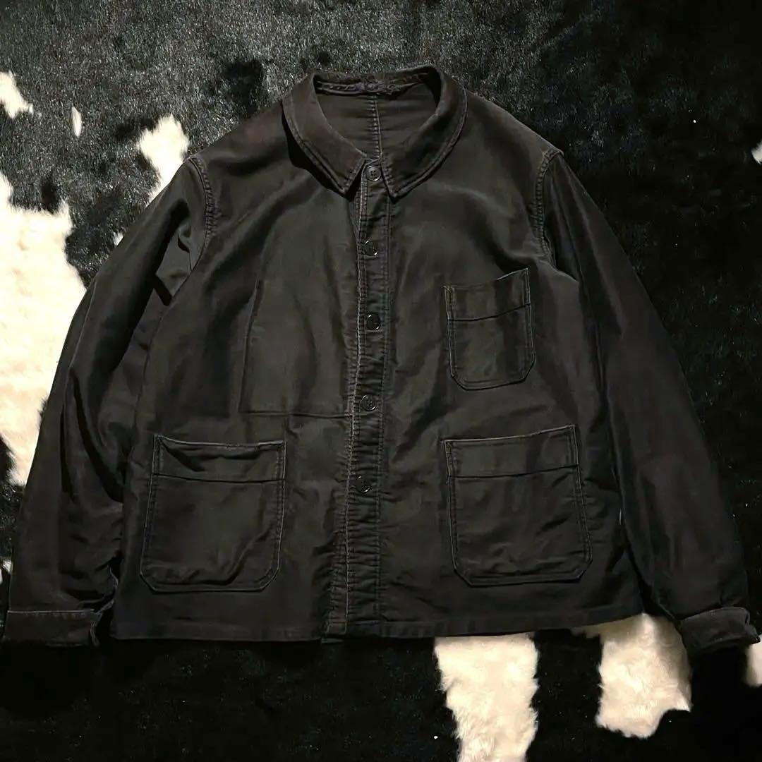 70’s Adolphe Lafont ブラックモールスキンジャケット フェード