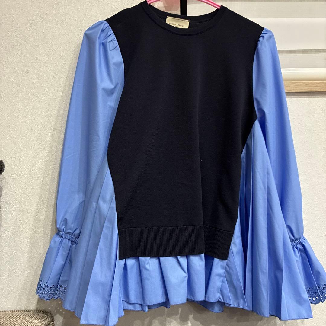 united arrows/プリーツ コンビ ニット ブラウス
