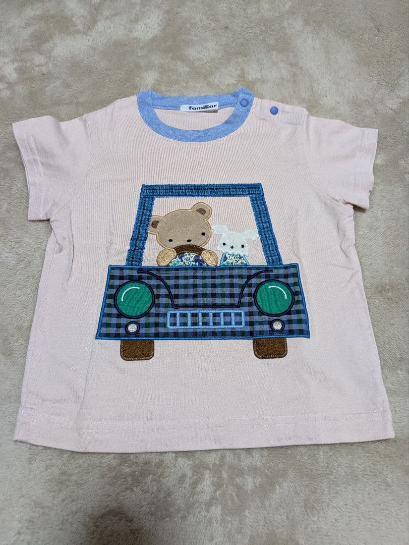 familiar クマと犬の刺繍Tシャツ