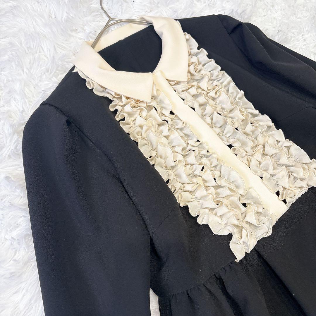 チェスティ バイカラー フリルワンピース S ロング 黒 生成り