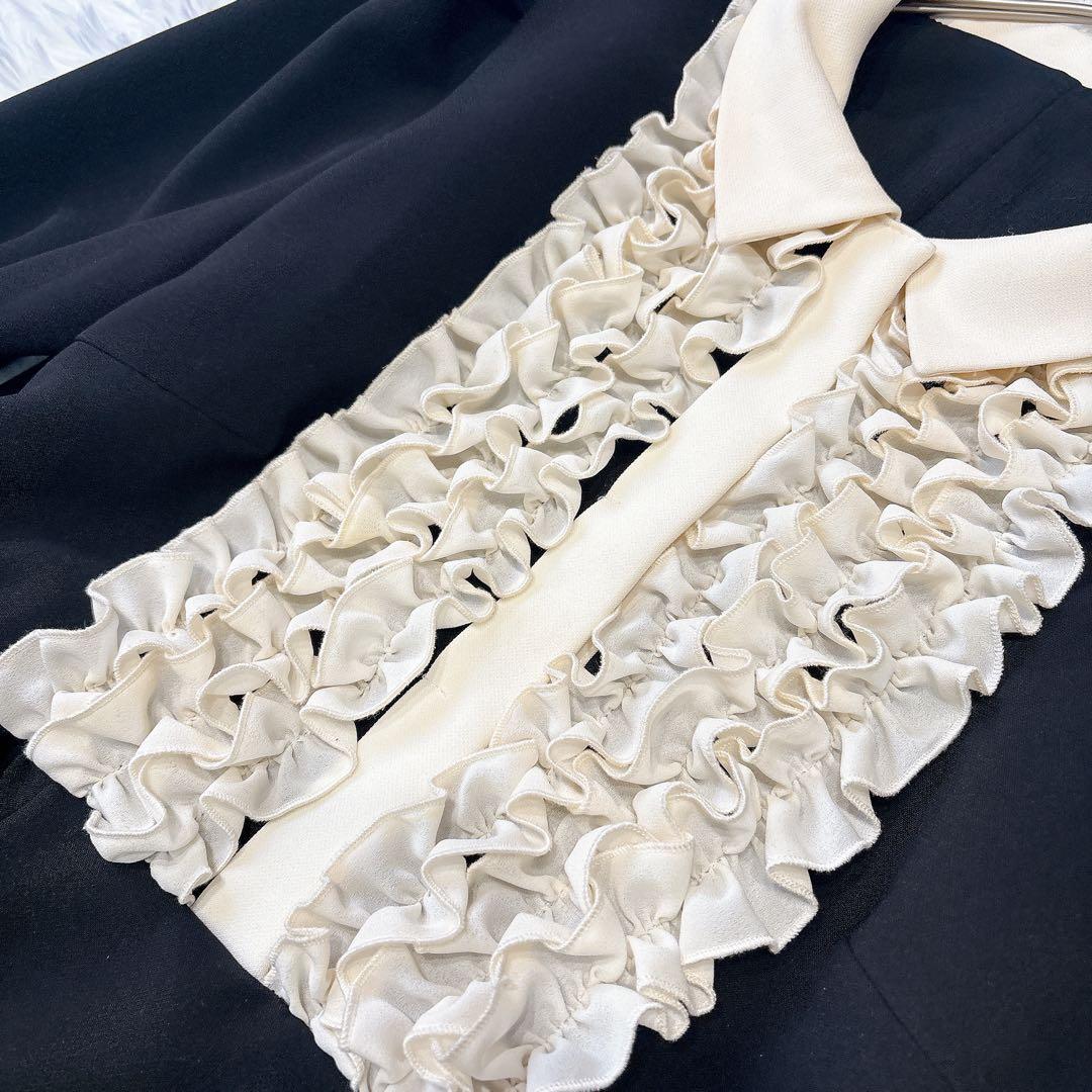 チェスティ バイカラー フリルワンピース S ロング 黒 生成り