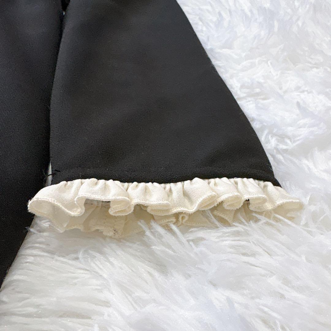 チェスティ バイカラー フリルワンピース S ロング 黒 生成り