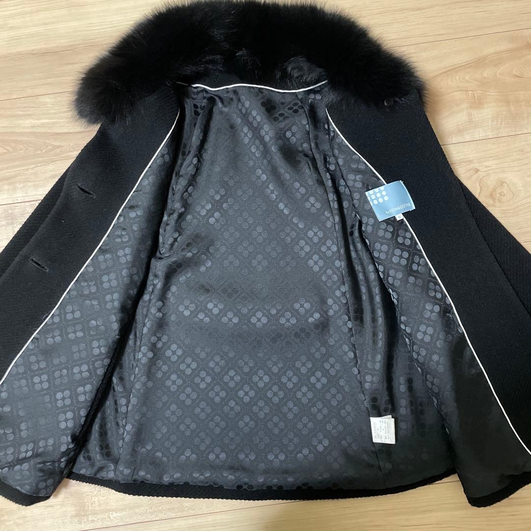 ホメオスタイル　ケープコート　ブルーフォックスファー　ポンチョ　ブラック