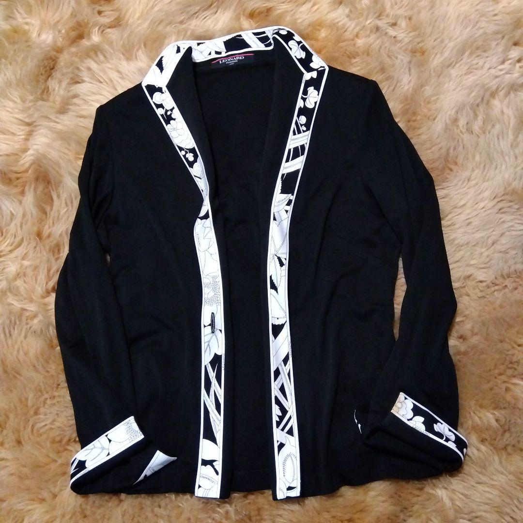 LEONARD テーラードジャケット ブラック/ホワイト　トリム