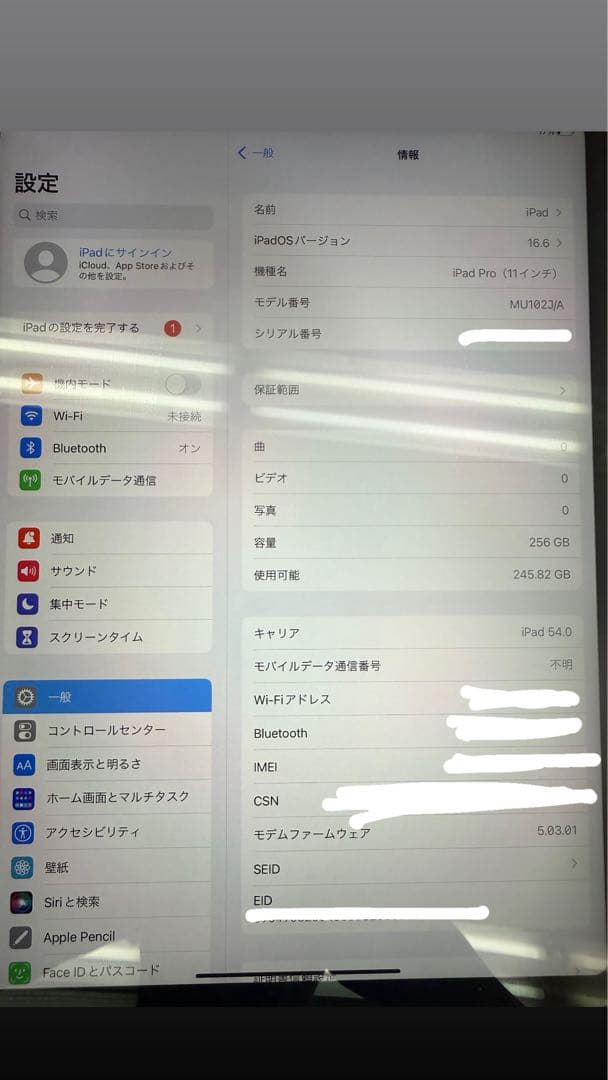 Apple iPad Pro 11インチ 256GB Wifi+Cellular
