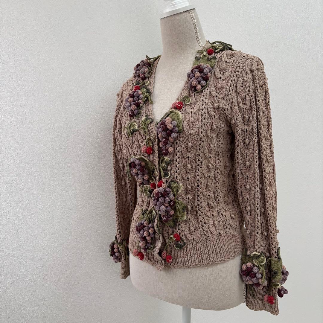 KANEKO ISAO（カネコイサオ）ブドウ刺繍 ニットカーディガン M相当