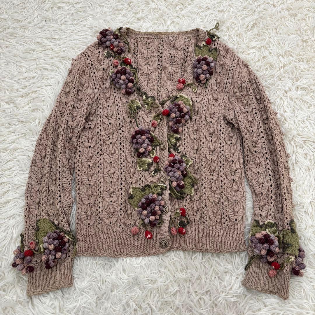KANEKO ISAO（カネコイサオ）ブドウ刺繍 ニットカーディガン M相当