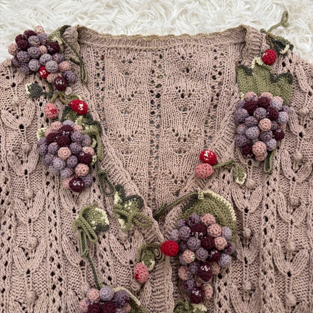 KANEKO ISAO（カネコイサオ）ブドウ刺繍 ニットカーディガン M相当