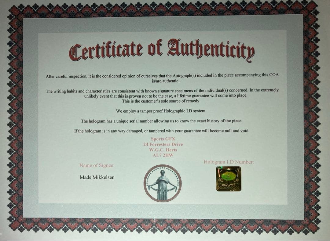 マッツ・ミケルセン 直筆サイン入り写真 保証書付　hi8