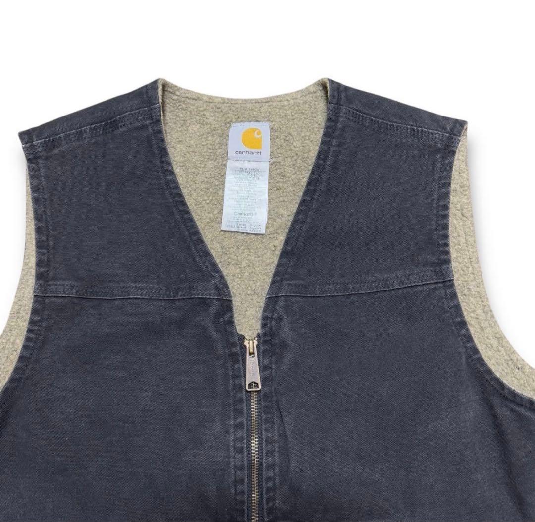 00s Carhartt ダックベスト　ボア　炭黒ブラック　フェード　カーハート