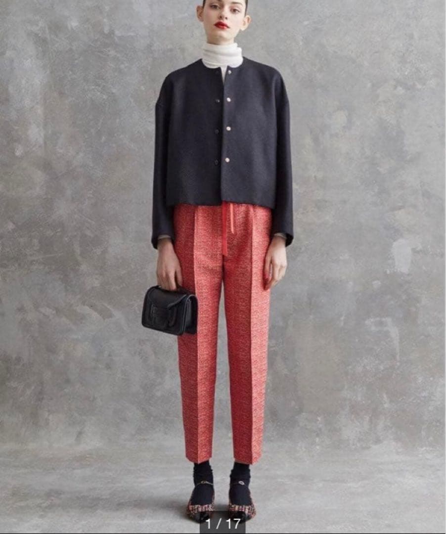 Drawerドゥロワー★カスリジャガード テーパード パンツ36コットンシルク