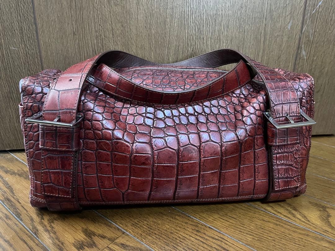 本物 新品 ボーグラン 最高峰JRA認定レッドクロコダイルレザー　ボストンバッグ