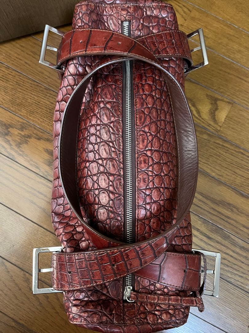 本物 新品 ボーグラン 最高峰JRA認定レッドクロコダイルレザー　ボストンバッグ