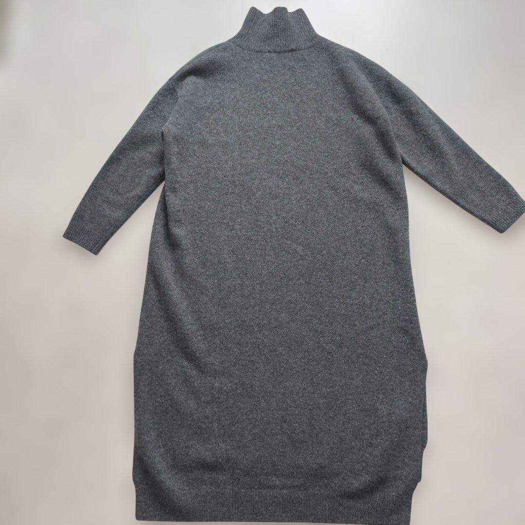 エンフォルド　ニットワンピース　タートルネック　カシミヤウール　スリット　グレー