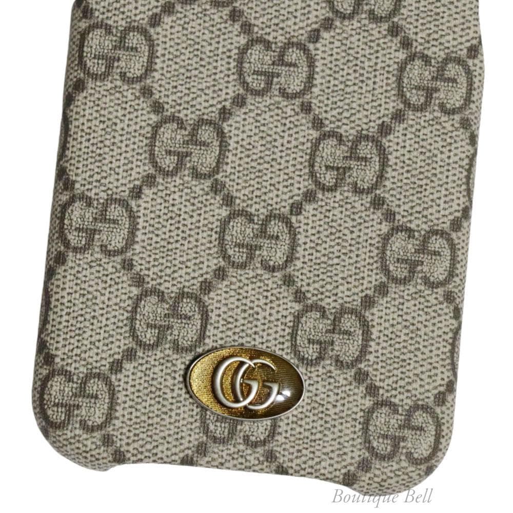 【グッチ】GGスプリーム iPhone14 iPhone13 ケース ベージュ