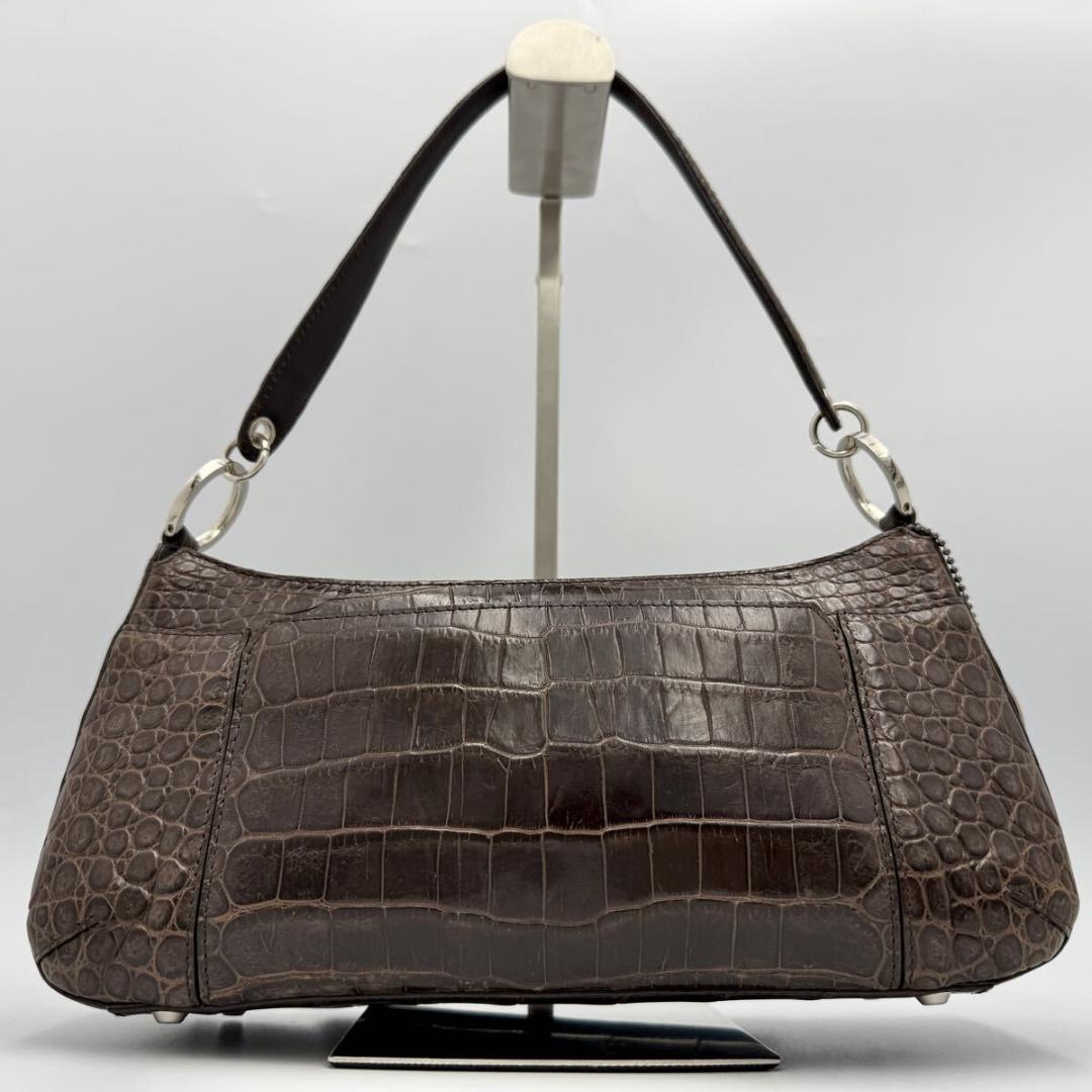 【JRA認定】マットクロコダイル ハンドバッグ ブラウン 本革 ンター取り