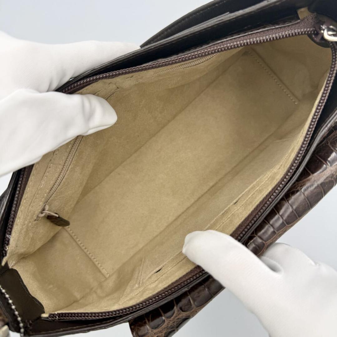 【JRA認定】マットクロコダイル ハンドバッグ ブラウン 本革 ンター取り