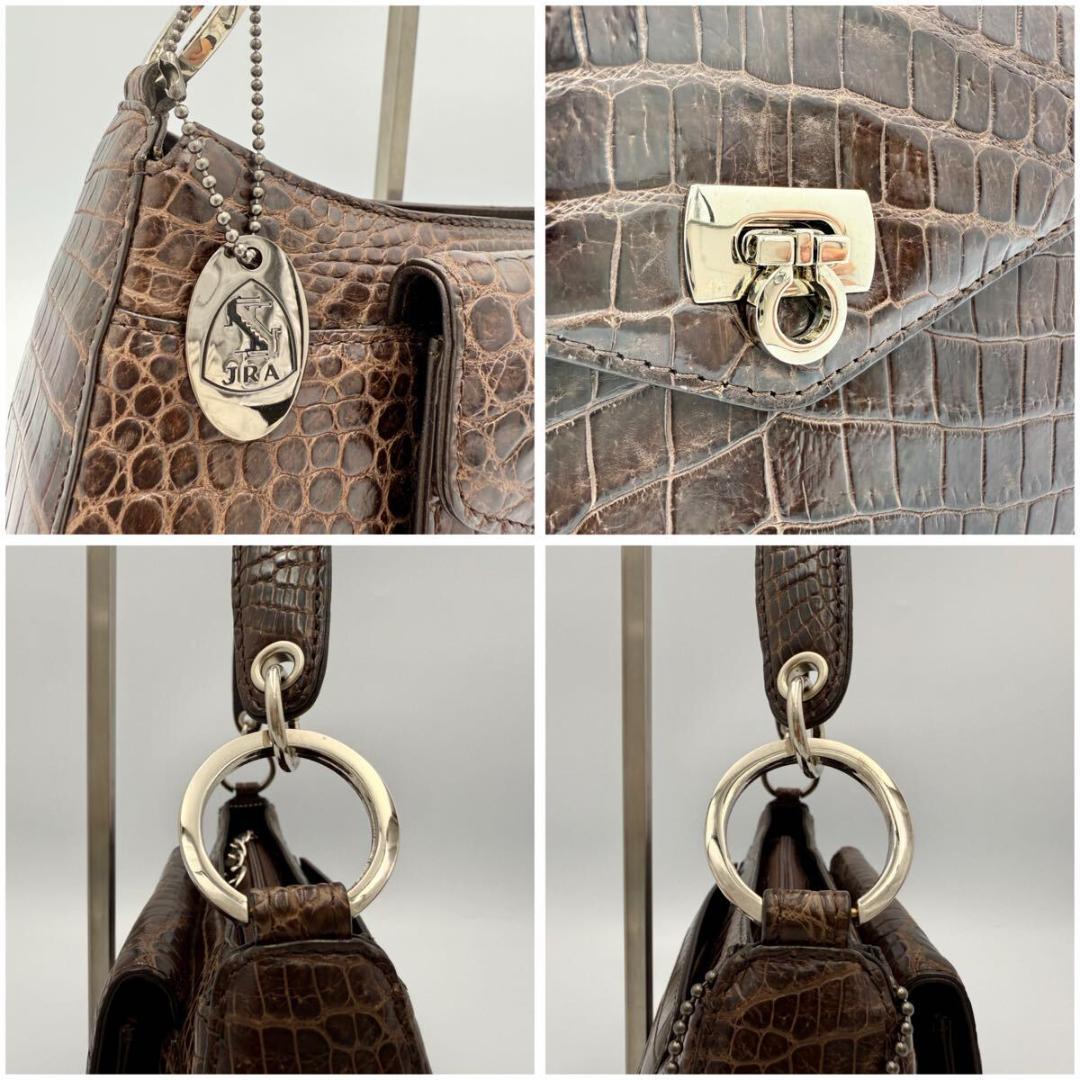 【JRA認定】マットクロコダイル ハンドバッグ ブラウン 本革 ンター取り