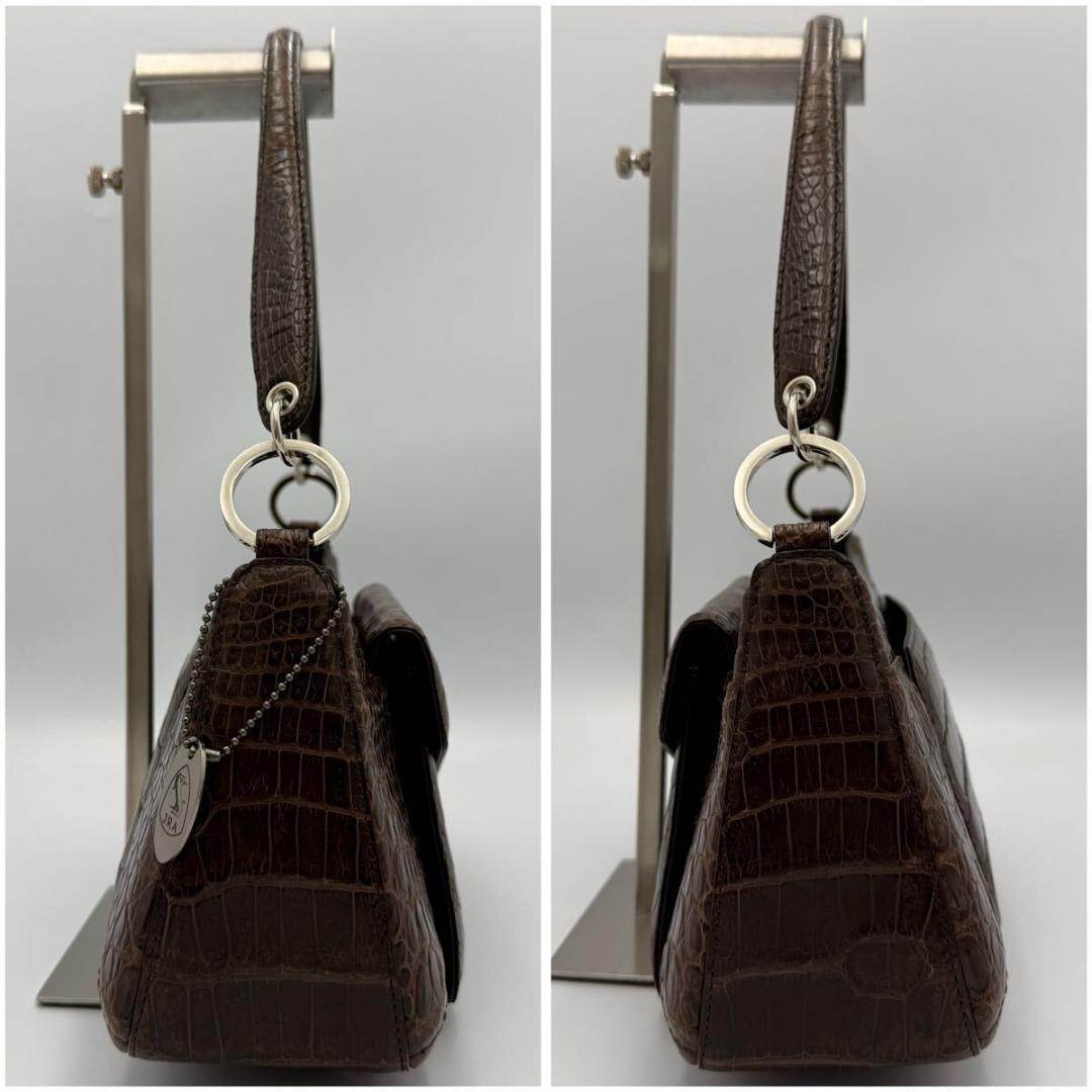 【JRA認定】マットクロコダイル ハンドバッグ ブラウン 本革 ンター取り