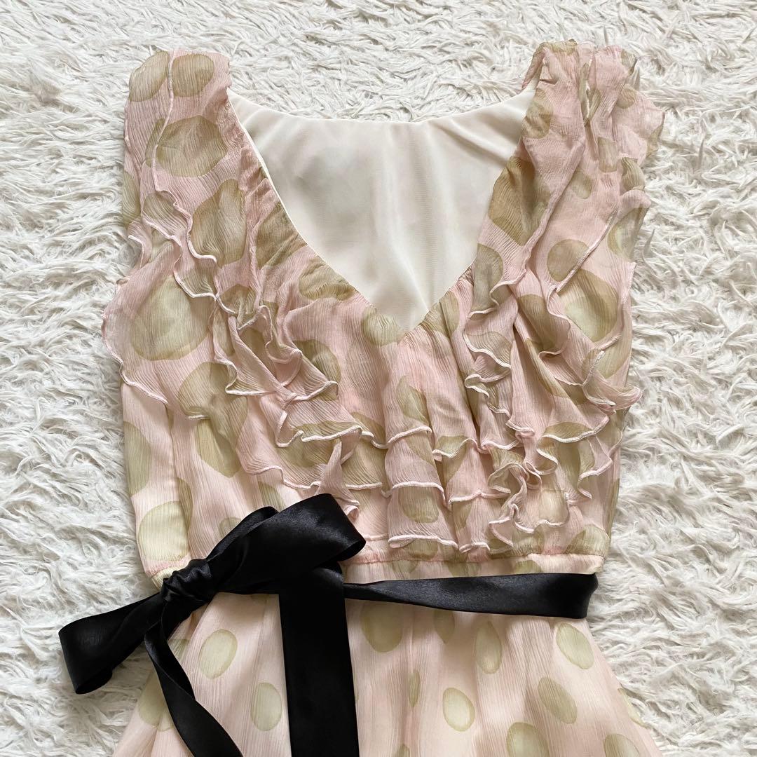 極美品■レッドヴァレンティノ　シルク100％　フリルワンピース　Aライン　42