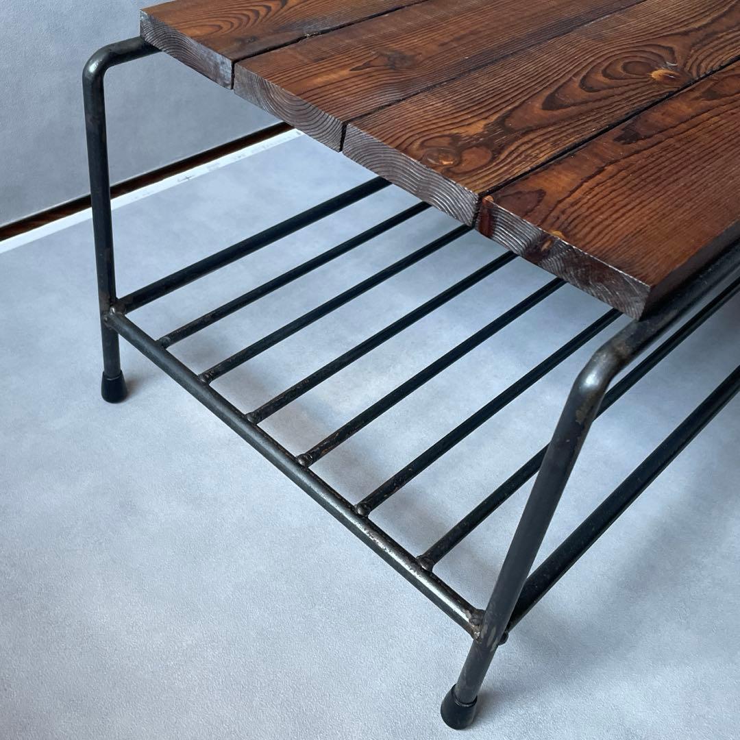 テーブル　ローボード　ヴィンテージ　スチール & ウッドトップ