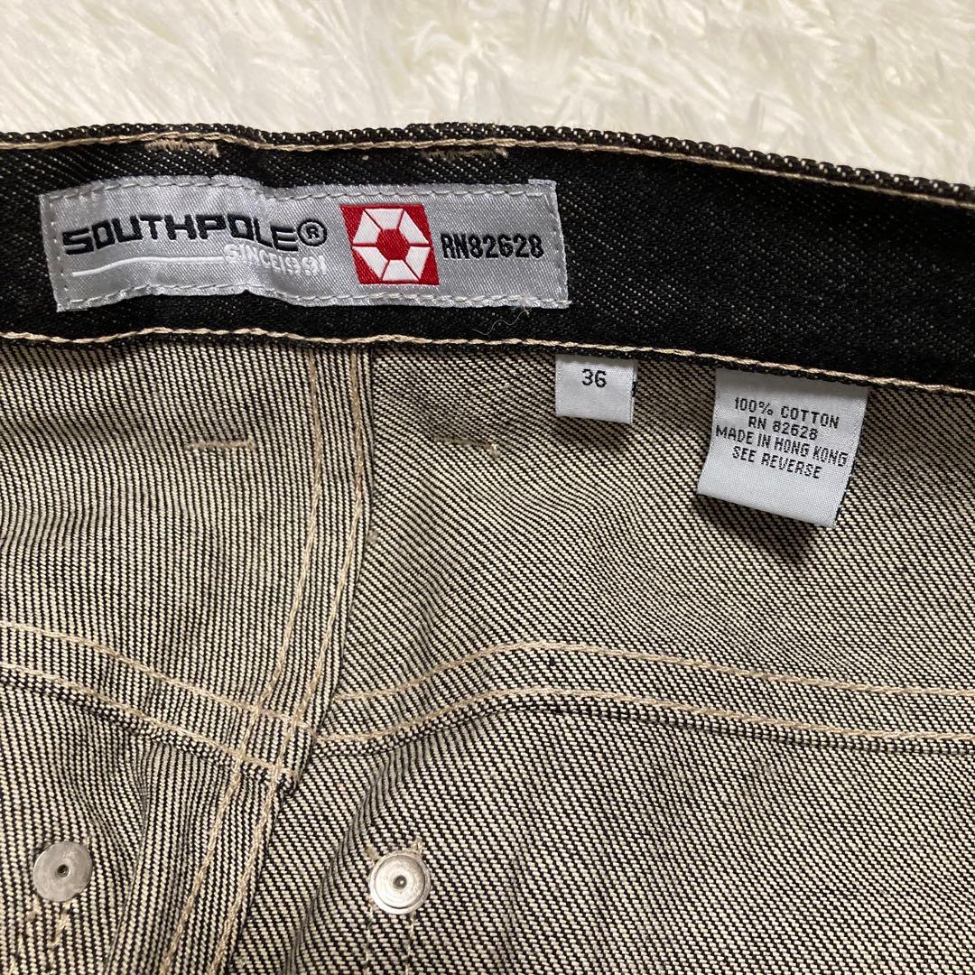 SouthPole W36ウォッシュブラック デニム ペインター バギーパンツ